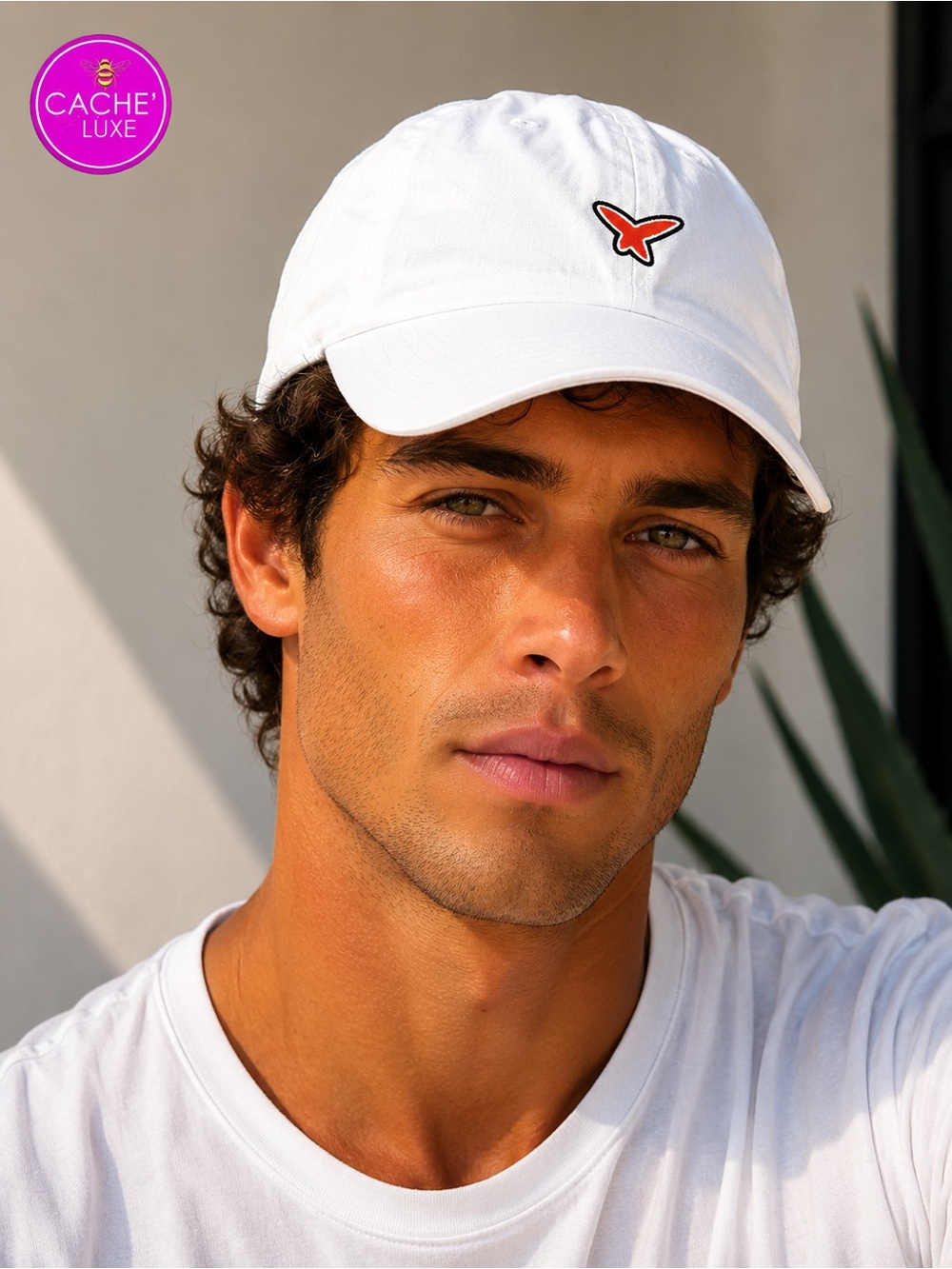 Birddogs White Cap with Red Whale Tail Logo